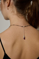 Watermelon Tourmaline Double Necklace with Crystal