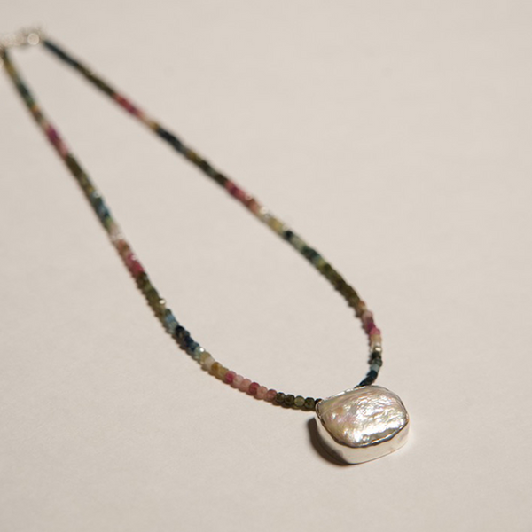 Watermelon Tourmaline Necklace with River Pearl