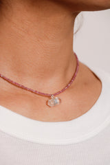 Pink Tourmaline Necklace With Crystal Pendant