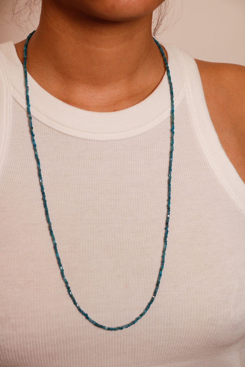 Blue Apatite Double Necklace With Crystal