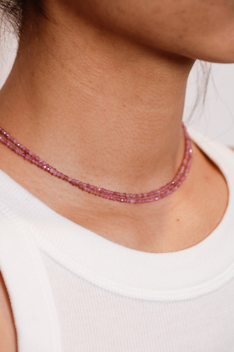 Pink Tourmaline Double Necklace With Crystal