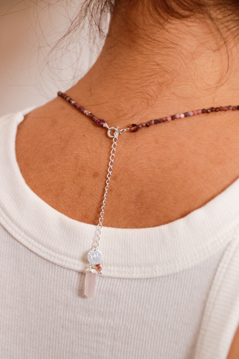 Rhodonite Double Necklace With Crystal