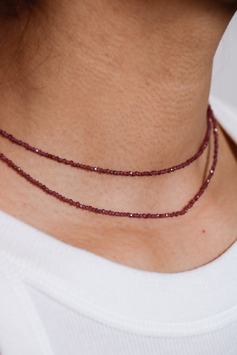 Mini Garnet Double Necklace With Crystal