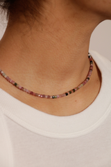 Watermelon Tourmaline Gradient Necklace With Crystal