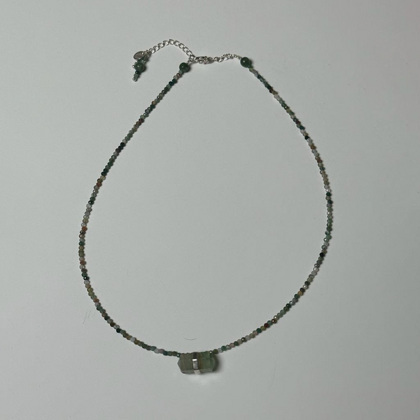 Green Quartz Necklace with Fluorite